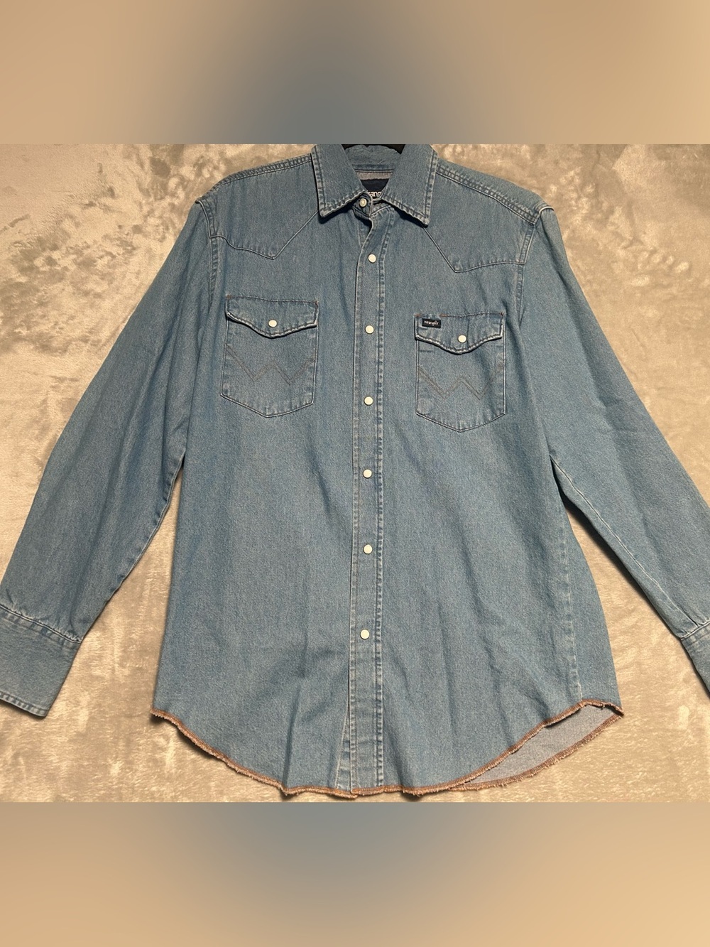 Wrangler Pearl Snap Denim Shirt Men’s Blue Western No Size Tag